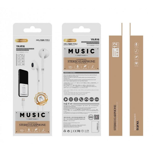 YK-Design Stereo Wired Music Earphones avec Cable (YK-R16)