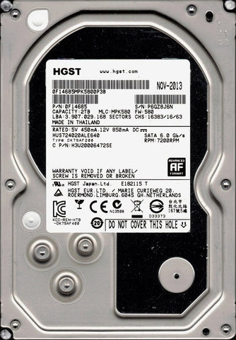 Disque Dur HDD 2TB HUS724020ALE640 P/N:0F14685 MLC:MPK580