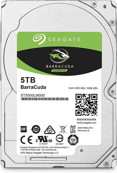 Seagate BarraCuda, 5 To, Disque dur interne HDD – 2,5" SATA 6 Gbit/s 5 400 tr/min, 128 Mo de mémoire cache, pour PC portable (ST5000LM000)